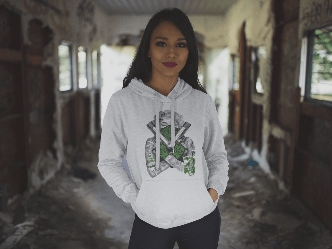 Blended Cotton Hoodie Iconic 50's Pinup Girl Portrait Weed Bandit Soft Style Pullover - TopKoalaTee