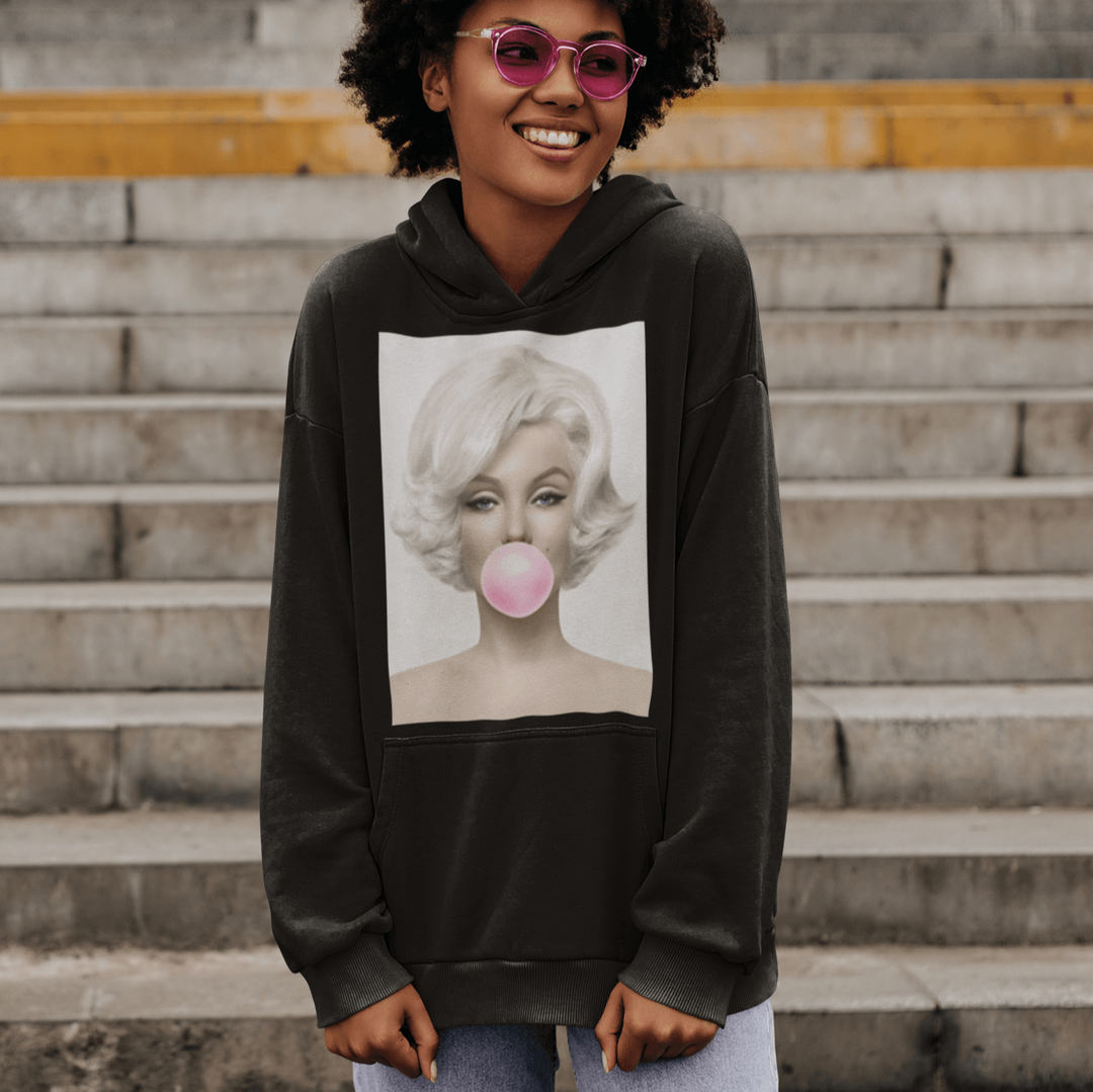 Cotton Hoodie Iconic 50's Pin Up Girl Pink Bubblegum Portrait Top Koala Pullover - TopKoalaTee