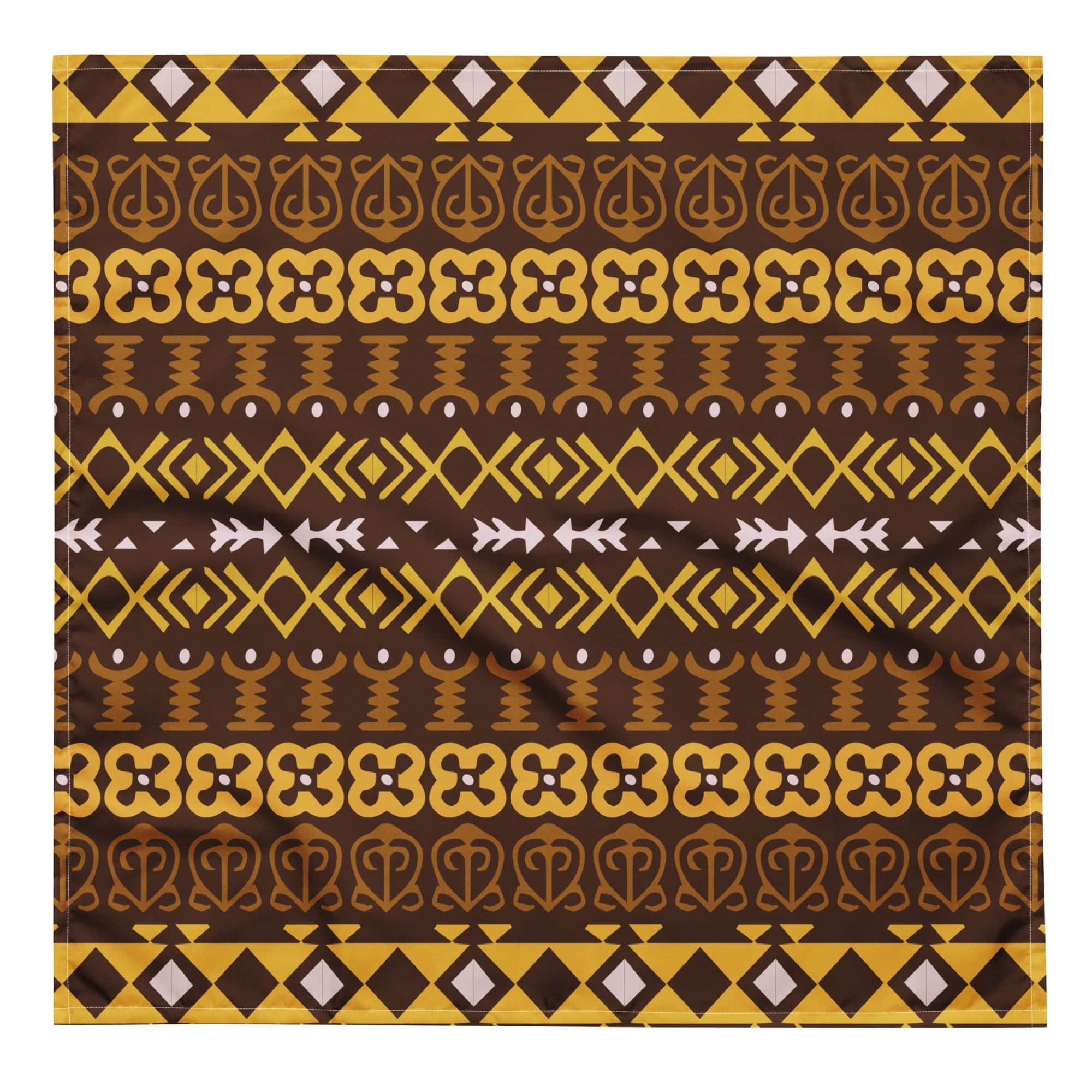 African Pattern Brown and Yellow Bandana Luxury Neck Scarf - TopKoalaTee