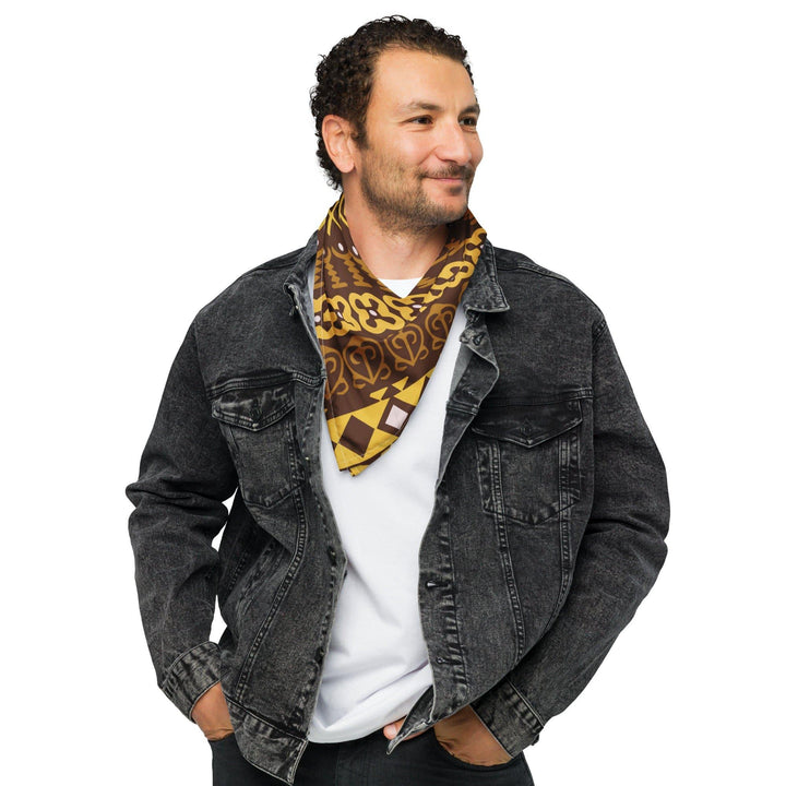 African Pattern Brown and Yellow Bandana Luxury Neck Scarf - TopKoalaTee