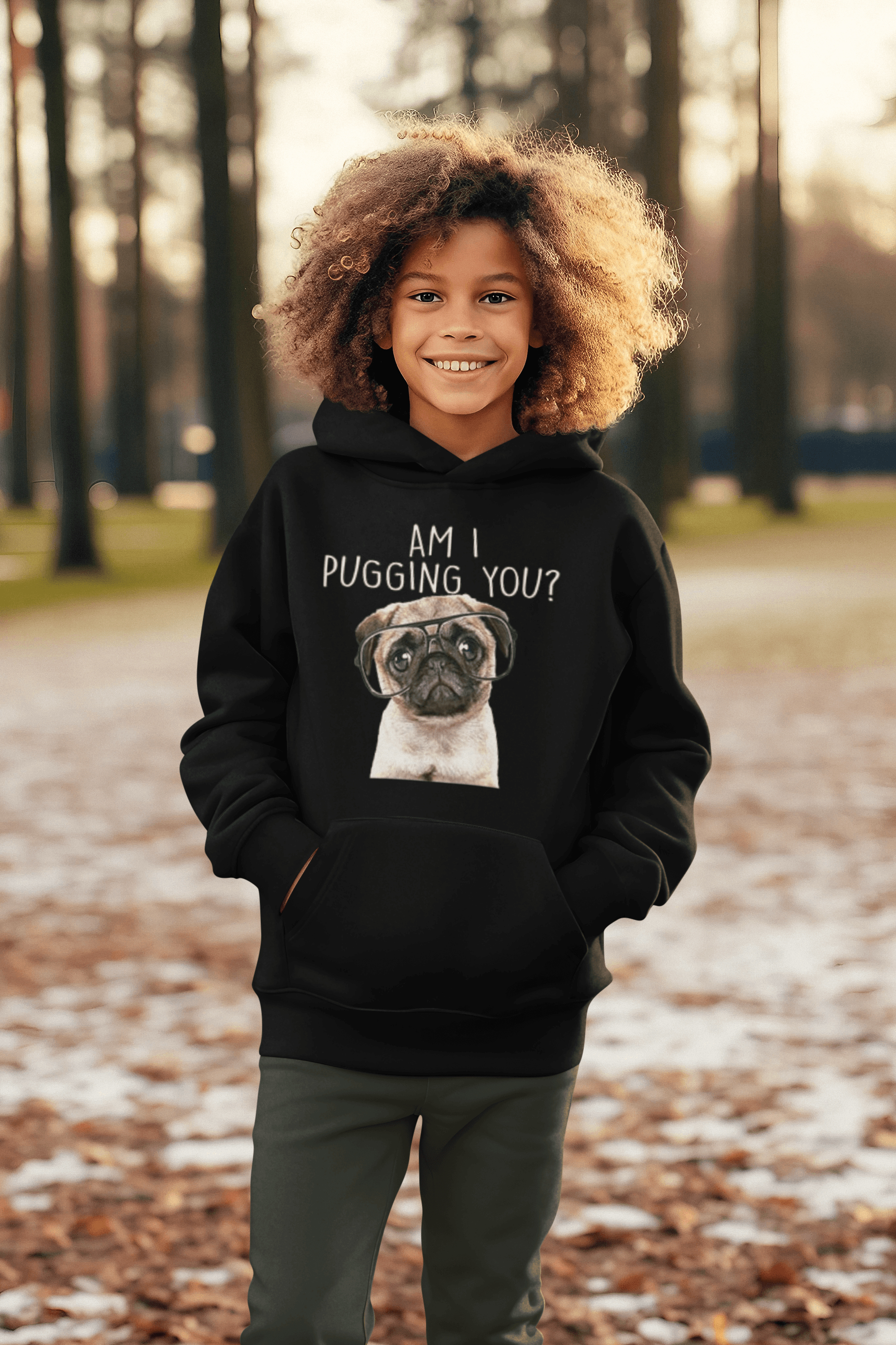 Pug Hoodie Am I Pugging You? Blended Cotton Midweight Unisex Pullover - TopKoalaTee
