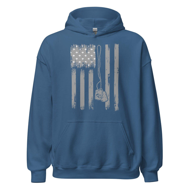 American Flag Hoodie Faded American Flag with Hanging Dog Tags Unisex Pullover - TopKoalaTee