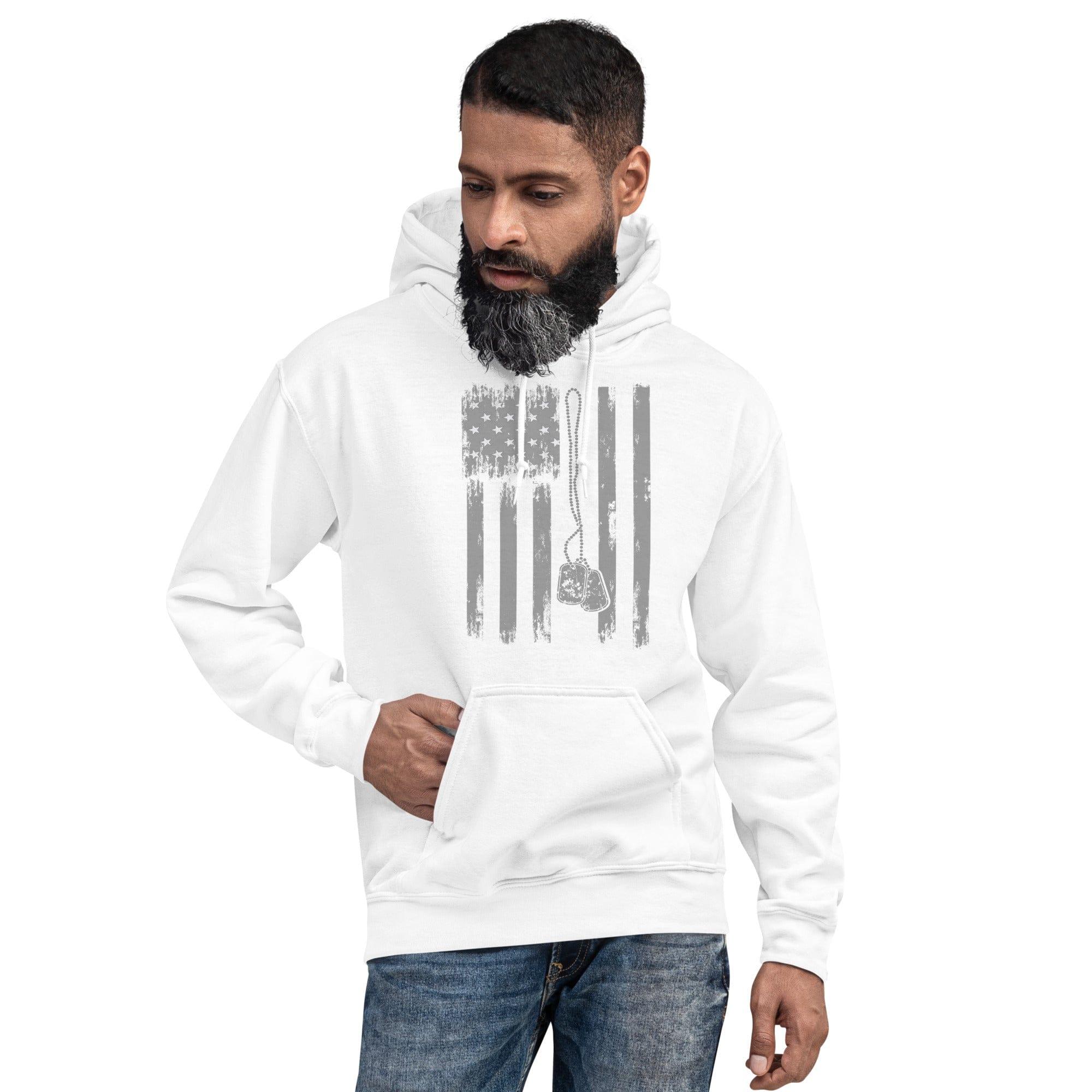 American Flag Hoodie Faded American Flag with Hanging Dog Tags Unisex Pullover - TopKoalaTee