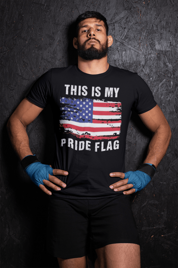 American Flag T-shirt This Is My Pride Flag Short Sleeve Crewneck Ultra Soft Cotton Top - TopKoalaTee