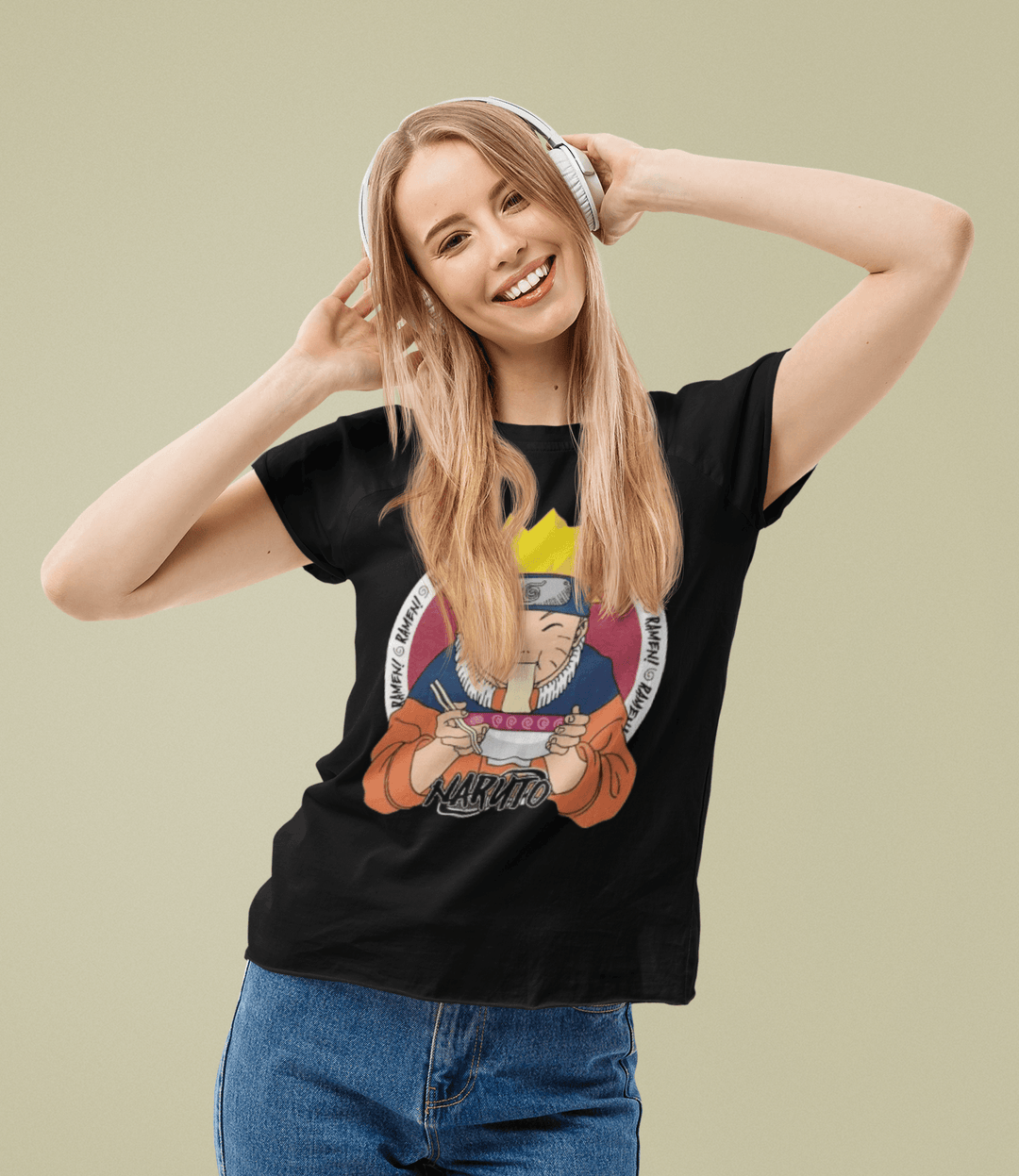 Anime T-shirt Naruto Eating Ramen Short Sleeve 100% Cotton Unisex Crew Neck Top - TopKoalaTee