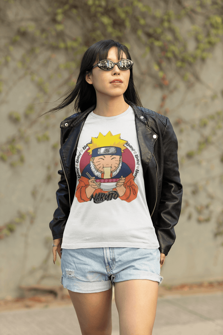 Anime T-shirt Naruto Eating Ramen Short Sleeve 100% Cotton Unisex Crew Neck Top - TopKoalaTee