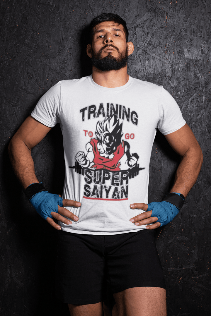 Gym T-shirt Training To Go Super Saiyan Short Sleeve 100% Cotton Crew Neck Top - TopKoalaTee