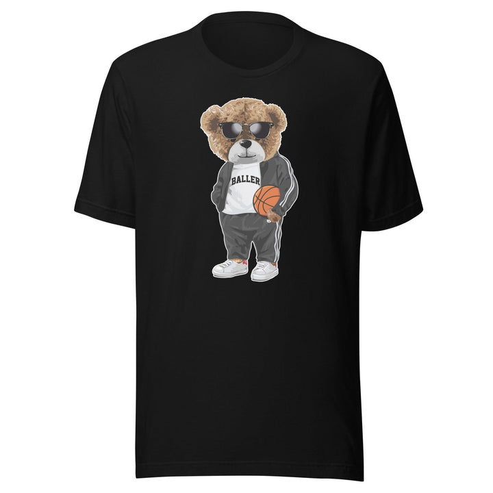 Basketball T-shirt Urban Teddy Bear Series In Baller Shirt and Shades Holding Basketball Short Sleeve Unisex T-Shirt - TopKoalaTee