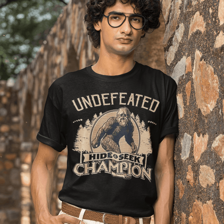 Bigfoot T-shirt Hide & Go Seek Champion Short Sleeve 100% Cotton Unisex Crew Neck Top - TopKoalaTee