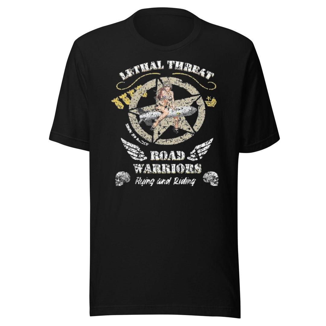 Biker T-shirt Lethat Threat Road Warrior Short Sleeve Ultra Soft Cotton Crew Neck Top - TopKoalaTee