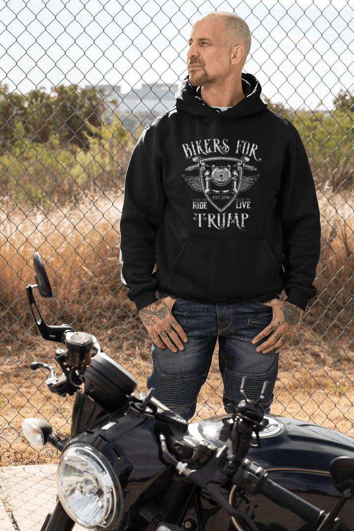 Biker Trump Hoodie Ride Live To Ride Trump 2026 Blended Cotton Blend Unisex Pullover - TopKoalaTee