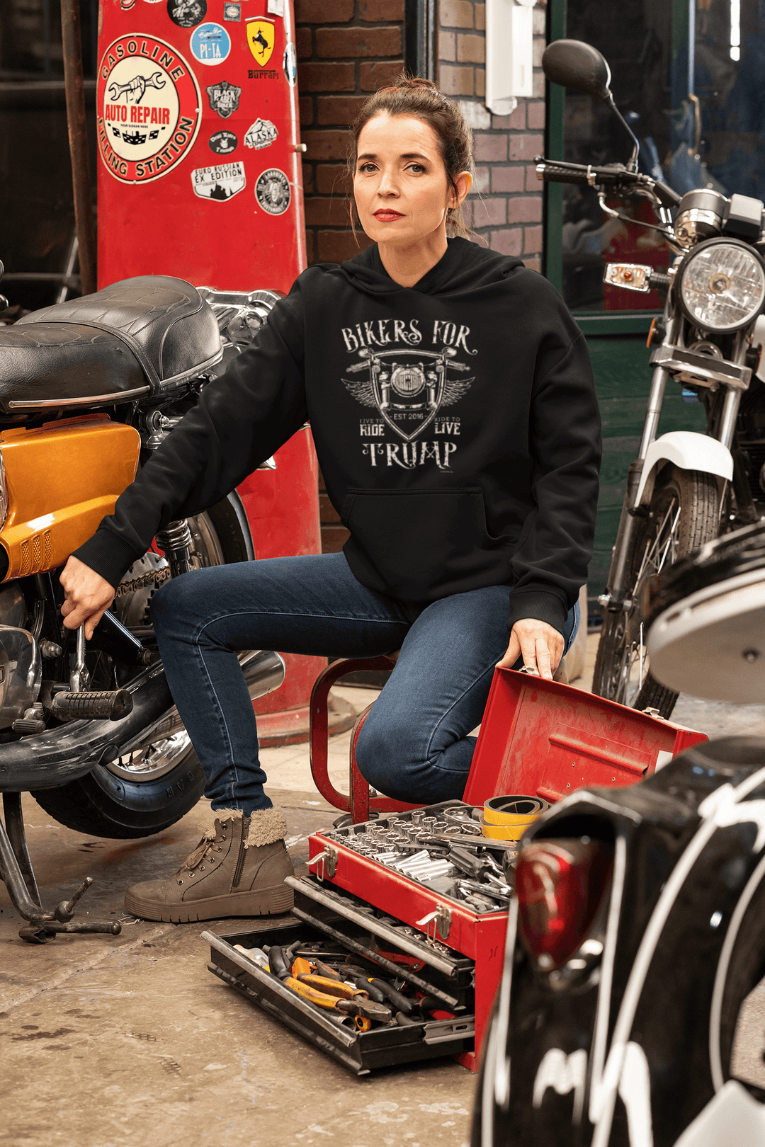 Biker Trump Hoodie Ride Live To Ride Trump 2026 Blended Cotton Blend Unisex Pullover - TopKoalaTee