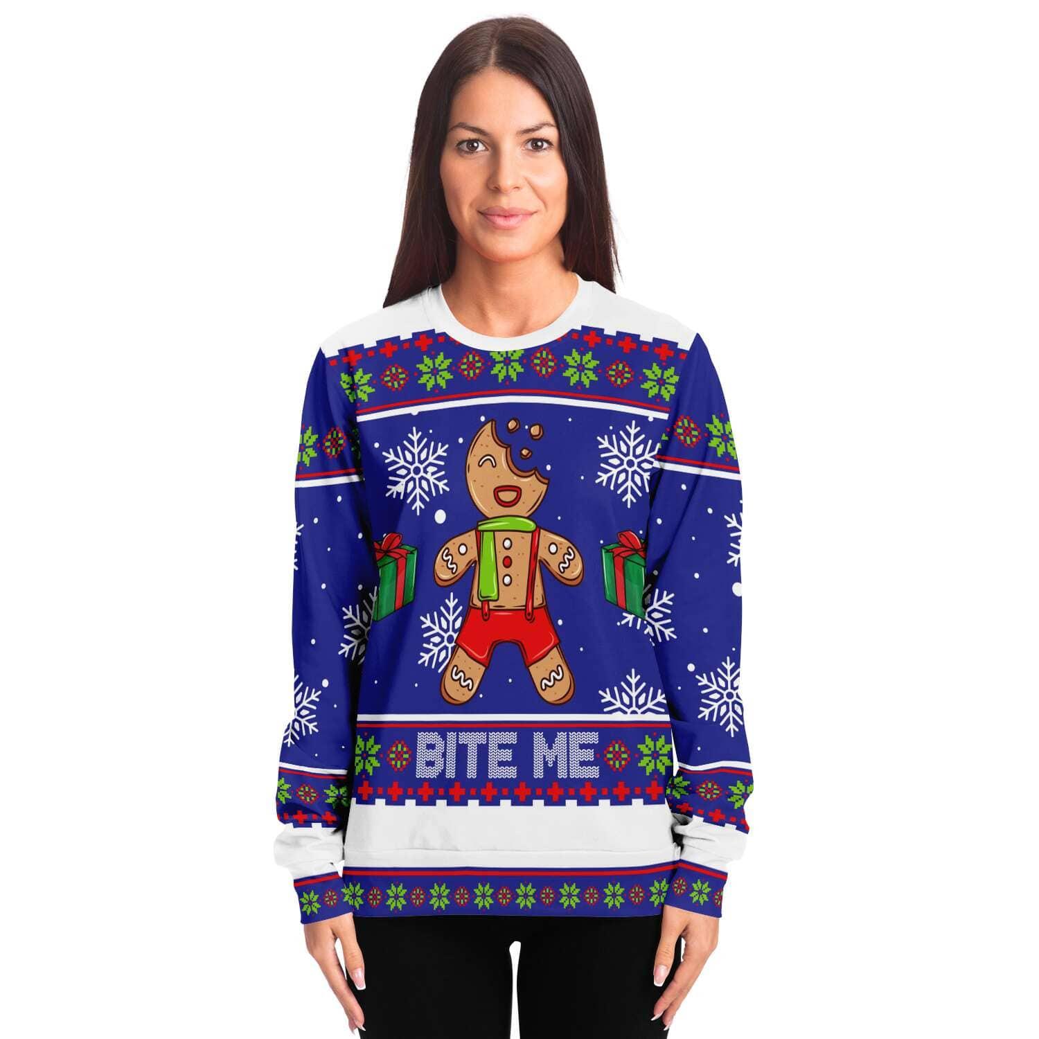 Bite Me Gingerbread Unisex Ugly Christmas Sweatshirt - TopKoalaTee