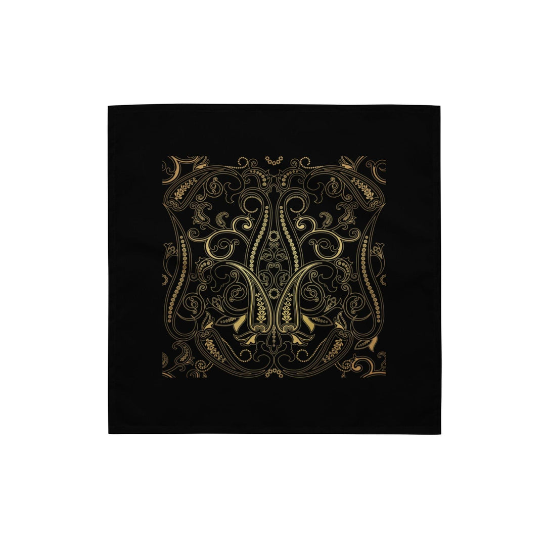 Black and Gold Bandana with Paisley and Oriental Motifs on Black Background Designer Neckerchief - TopKoalaTee