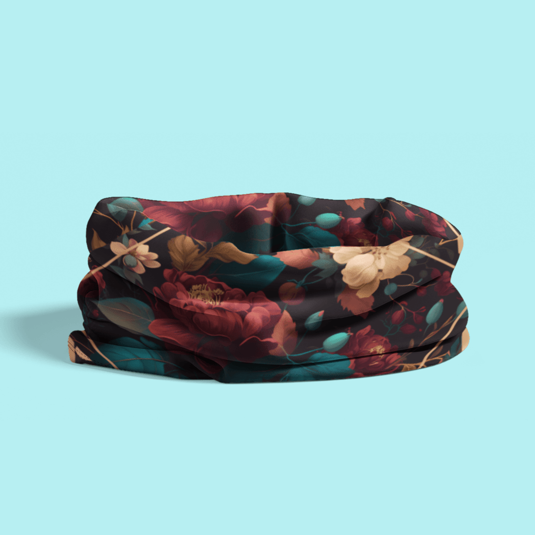 Blooming Floral Araangment Inside Shapes Luxury Bandana Neck Scarf - TopKoalaTee