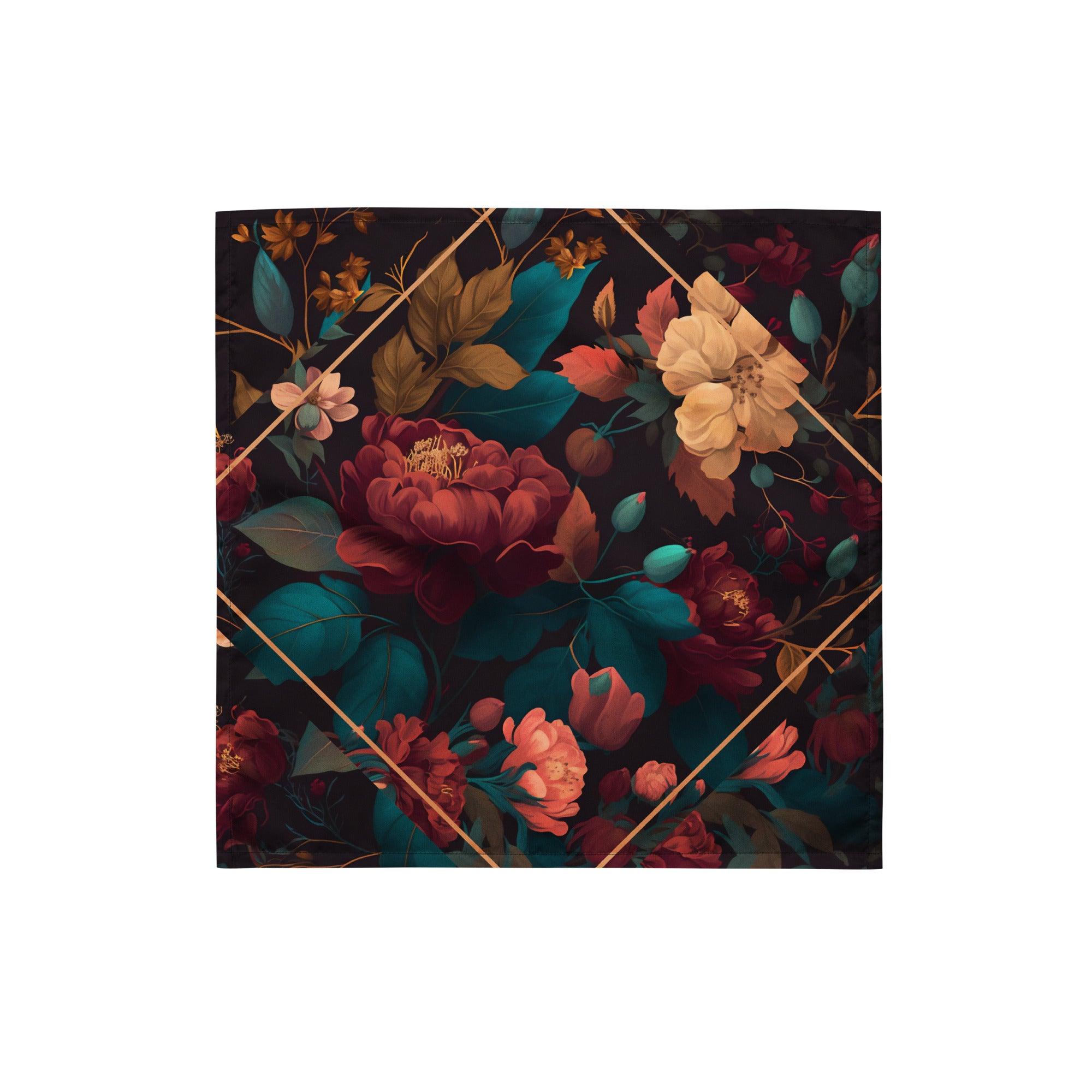 Blooming Floral Araangment Inside Shapes Luxury Bandana Neck Scarf - TopKoalaTee