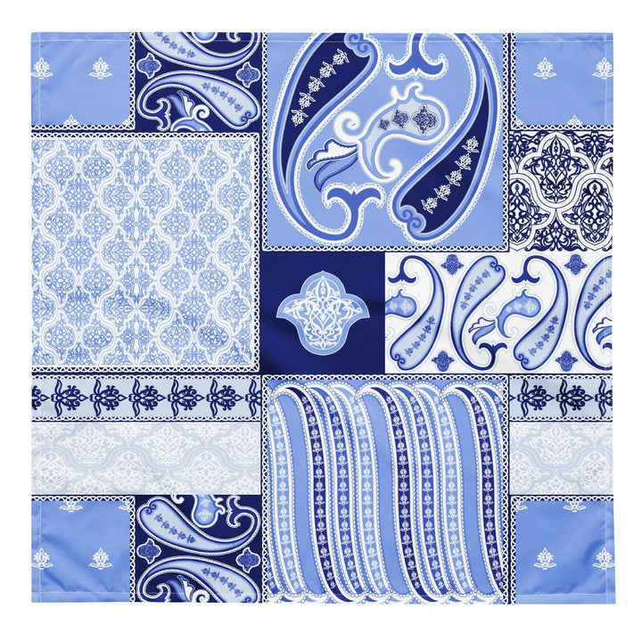 Blue Paisley Images in Patch Pattern Designer Neckerchief Bandana - TopKoalaTee