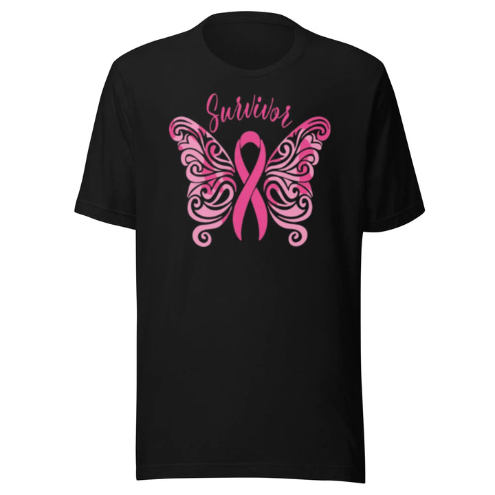 Breast Cancer Awareness Tshirt Survivor Shaped Butterfly Short Sleeve Crewneck Top - TopKoalaTee