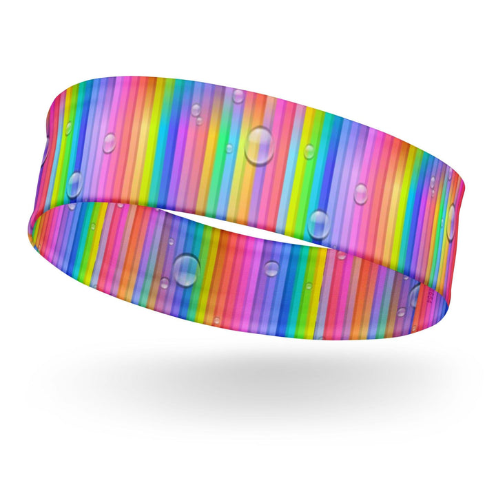 Bright 90's style Neon Rainbow Lines Droplets Quick Dry Stretch Headband - TopKoalaTee