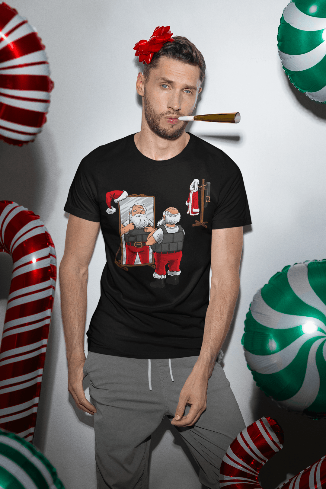 Christmas Short Sleeve T-Shirt Santa In The Hood Soft Style Unisex Tee - TopKoalaTee