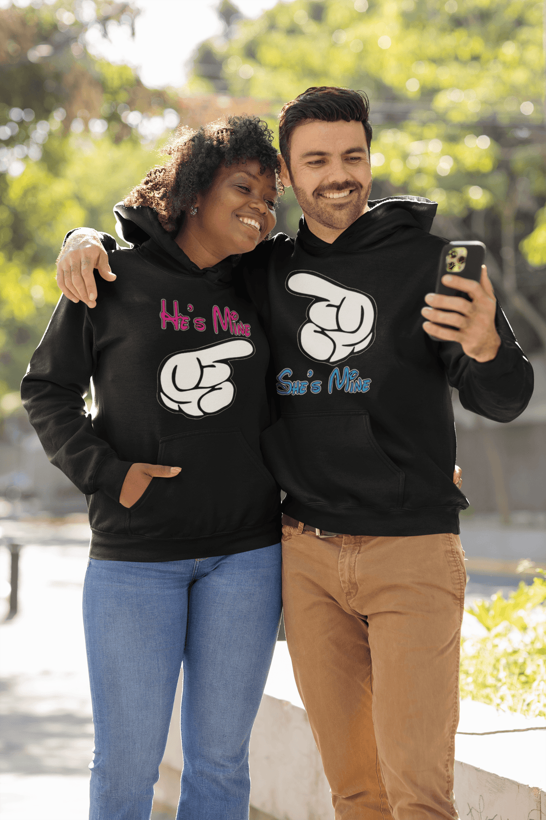 Couples Hoodie Set He's Mine/She's Mine Ultra Soft Blended Cotton Unisex Pullovers - TopKoalaTee