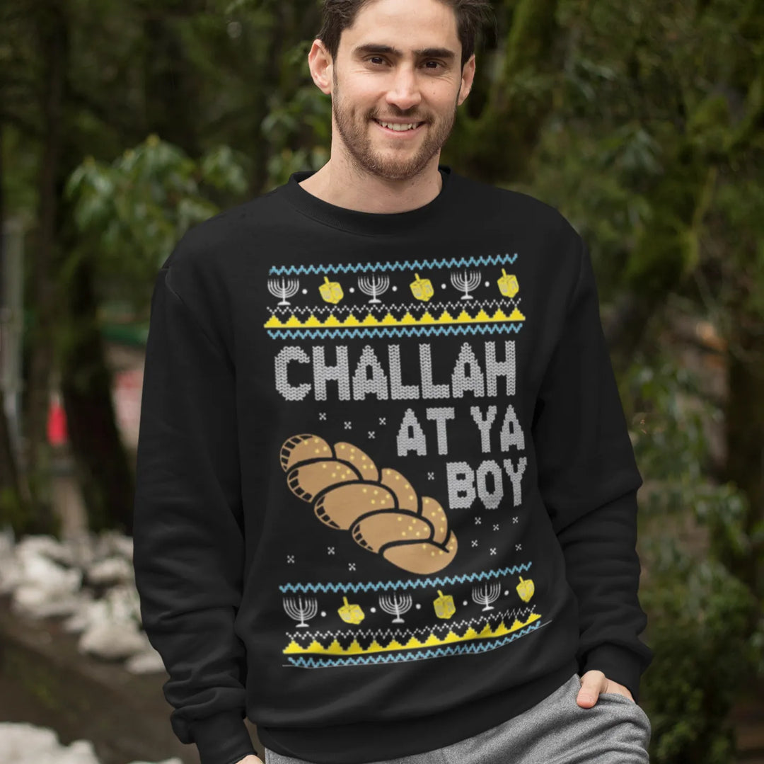 Ugly Chanukah Crewneck Graphic Sweatshirt Challah at Ya Boy