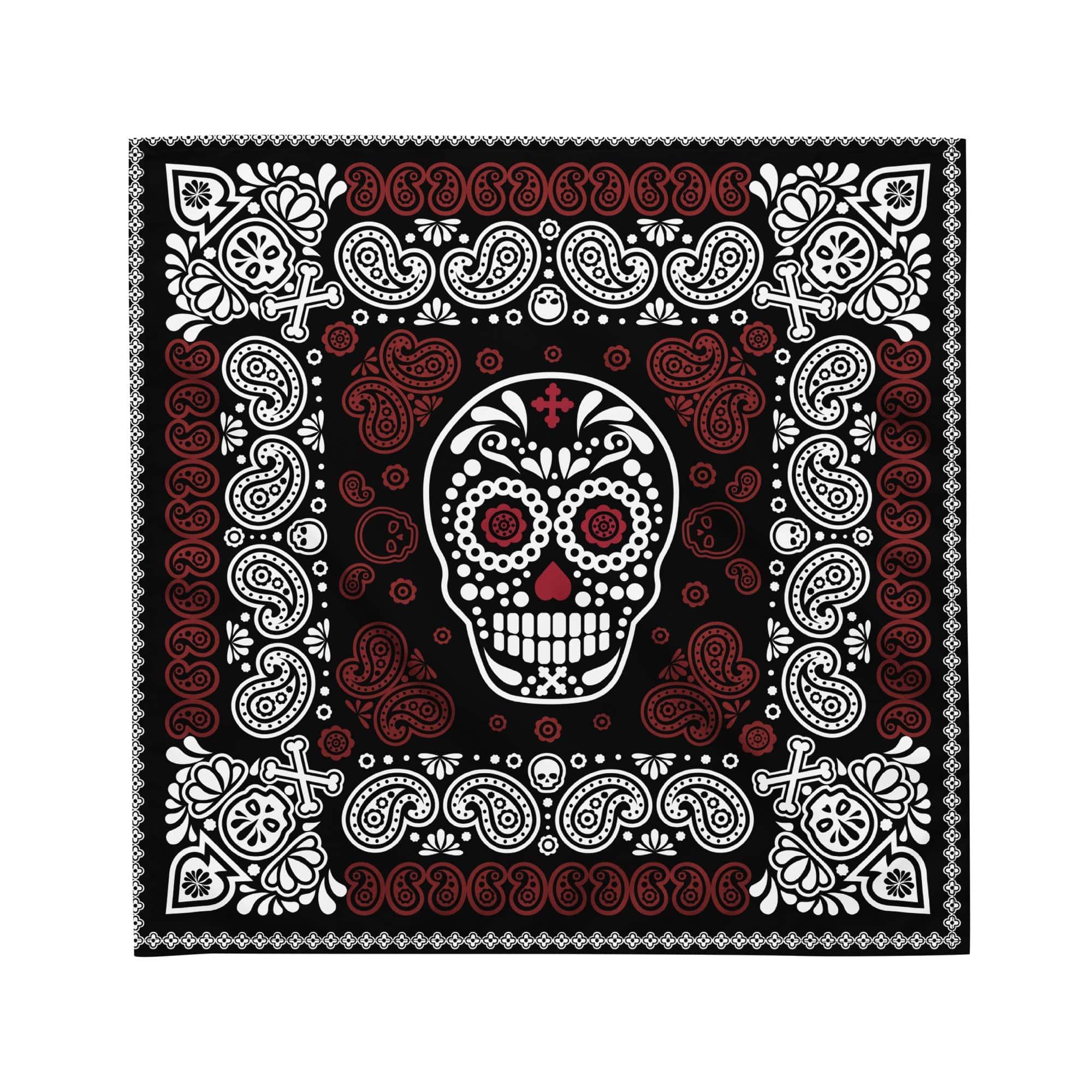 Día de Muertos Red and Black Sugar Skull Designer Bandana Neck Scarf - TopKoalaTee