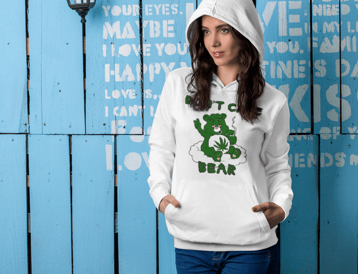 Dont Care Bear Weed Hoodie Ultra Soft Blended Cotton Blend Midweight Unisex Pullover - TopKoalaTee