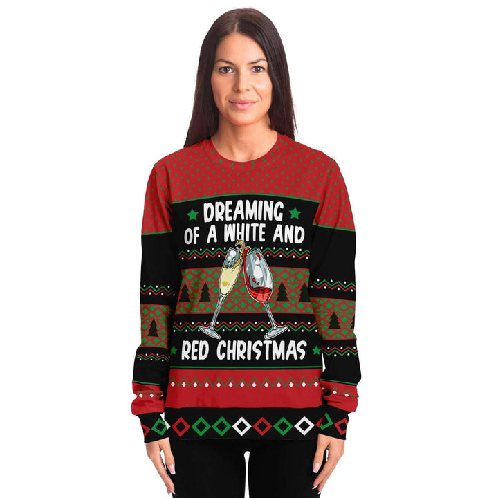 Dreaming of a White and Red Christmas Unisex Ugly Christmas Sweatshirt - TopKoalaTee