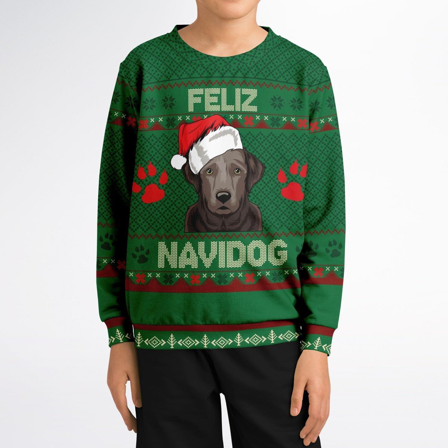 Feliz Navidog Labrador Kids Unisex Ugly Christmas Sweatshirt - TopKoalaTee