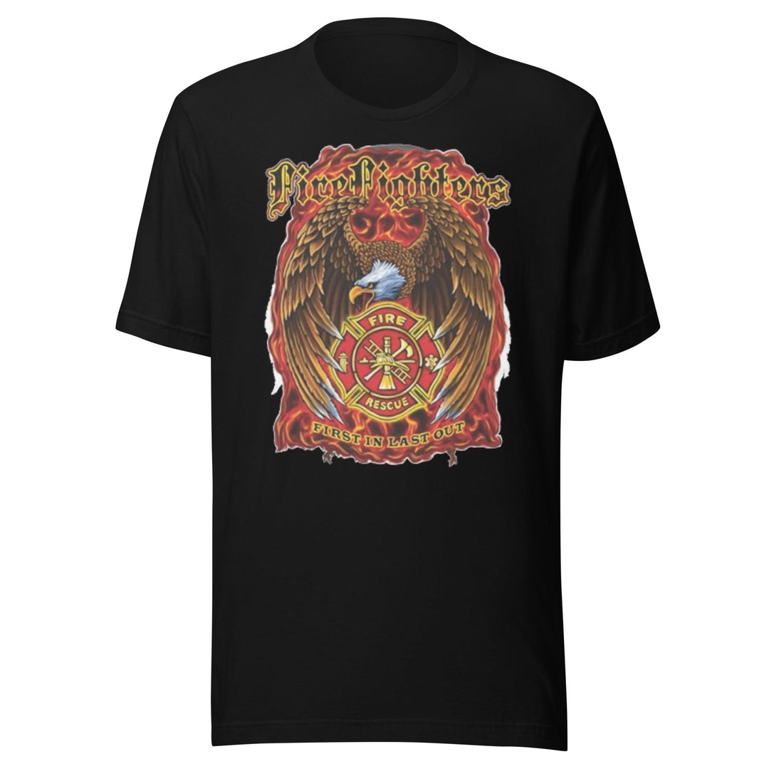 Firefighter T-Shirt Fire Rescue First In Last Out Short Sleeve 100% Cotton Unisex Crew Neck Top - TopKoalaTee