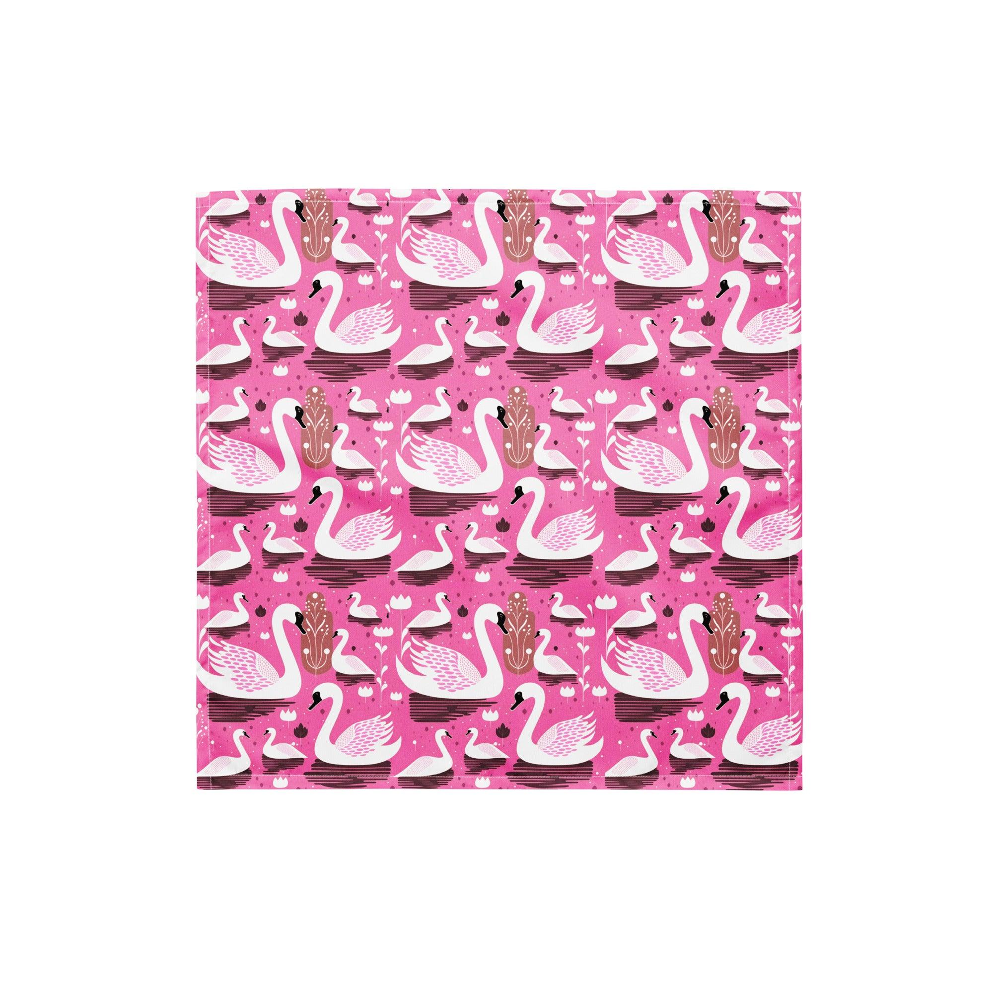 Floating Pink Swan Pattern Luxury Neck Scarf Bandana - TopKoalaTee