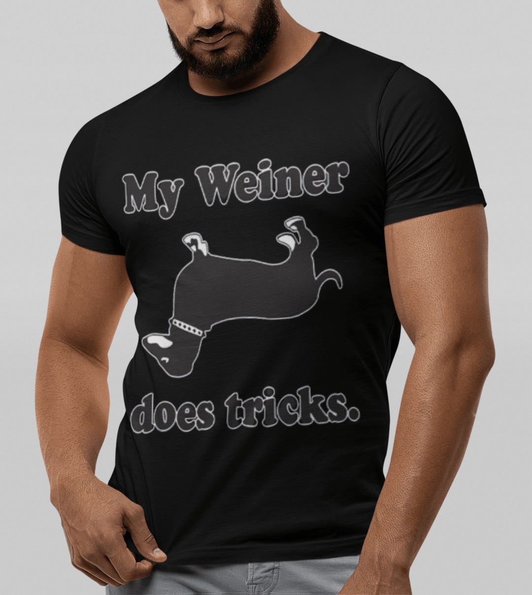 Funny Pet Owner T-shirt My Weiner Does Tricks Short Sleeve Crewneck Ultra Soft Cotton Top - TopKoalaTee