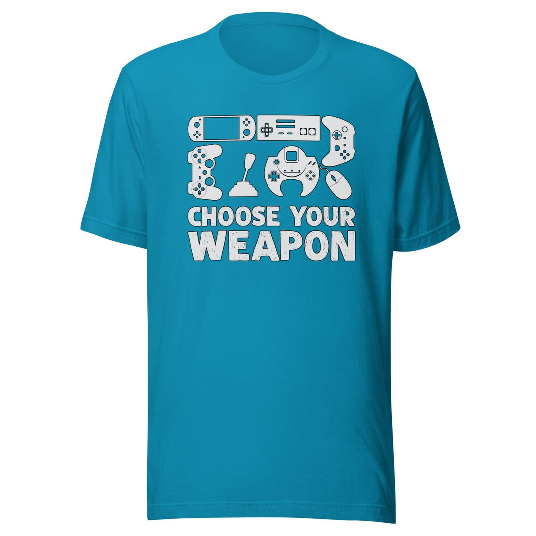 Gamer T-Shirt Choose Your Weapon Multiple Game Controllers Short Sleeve Unisex Top - TopKoalaTee