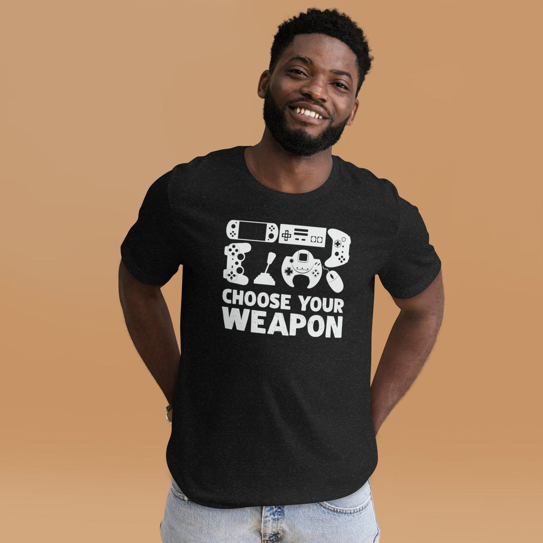 Gamer T-Shirt Choose Your Weapon Multiple Game Controllers Short Sleeve Unisex Top - TopKoalaTee