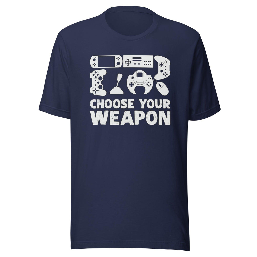 Gamer T-Shirt Choose Your Weapon Multiple Game Controllers Short Sleeve Unisex Top - TopKoalaTee