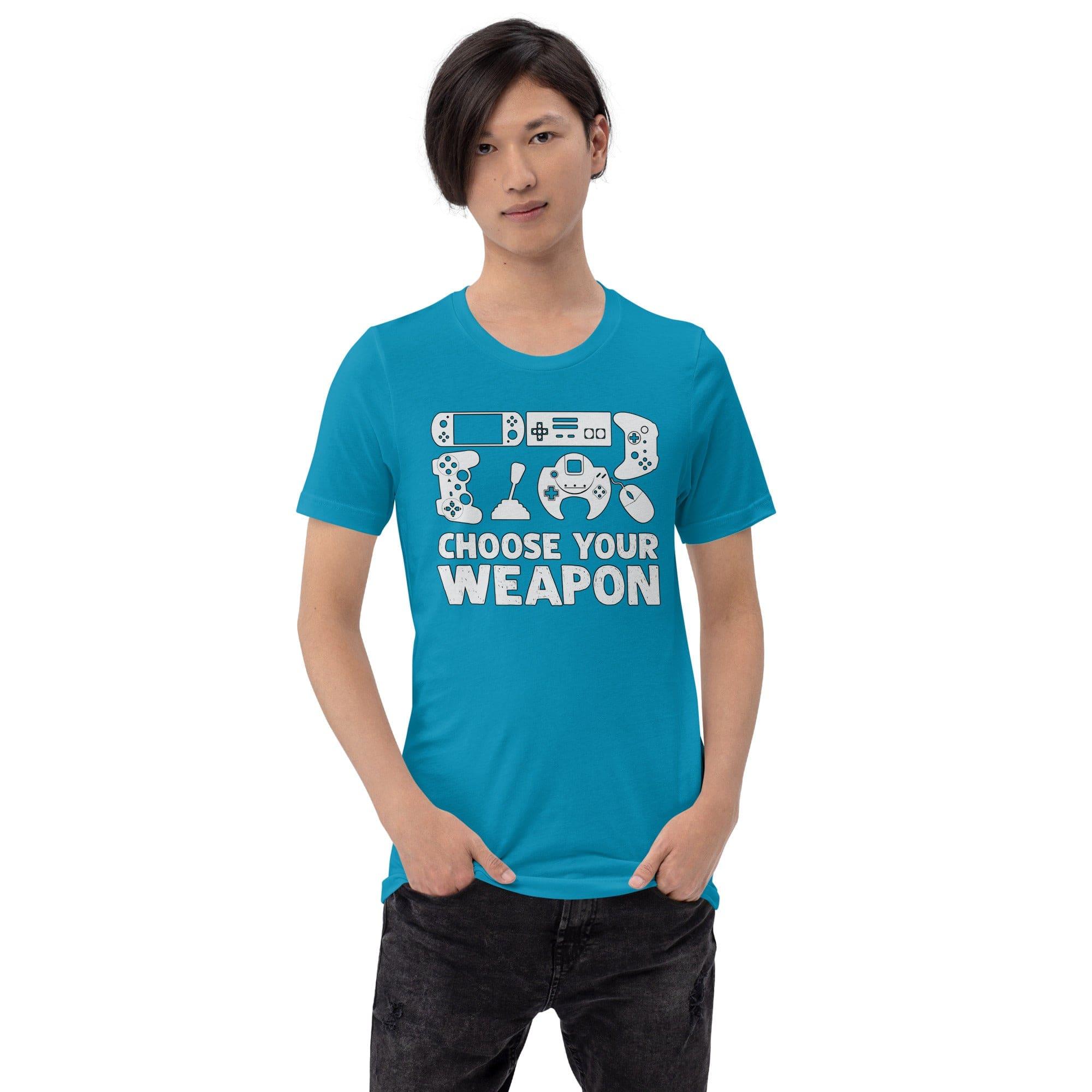 Gamer T-Shirt Choose Your Weapon Multiple Game Controllers Short Sleeve Unisex Top - TopKoalaTee