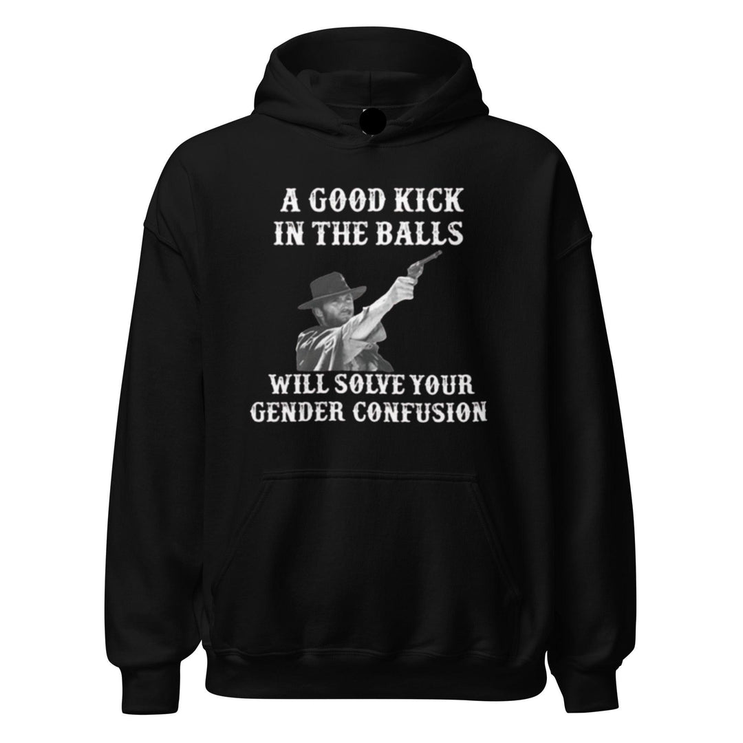 Gender Identity Hoodie A Kick In The Balls Will Solve Gender Confusion Blended Cotton Pullover - TopKoalaTee