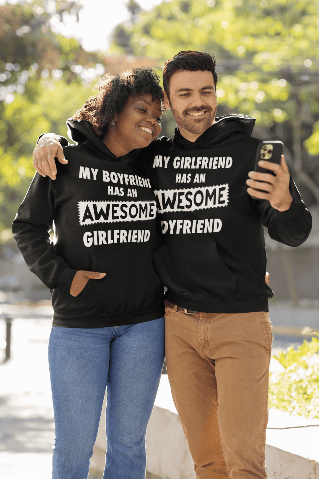 Awesome Boyfriend/Girlfriend Relationship Hoodie Set Ultra Soft Blended Cotton Midweight Pullover - TopKoalaTee