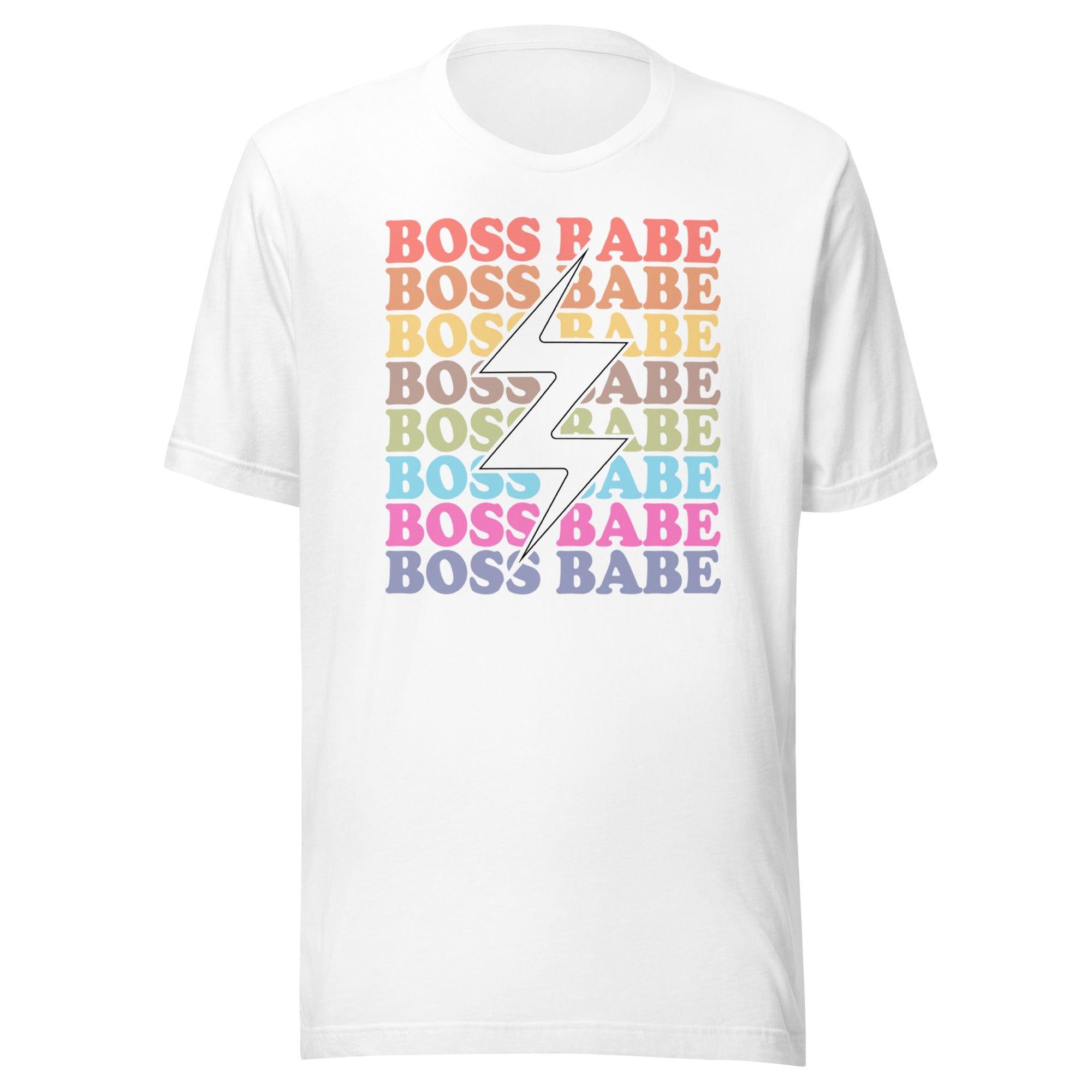 Girl Power T-Shirt Repeated Boss Babe With Lightning Bolt Down The Middle Short Sleeve Unisex Top - TopKoalaTee