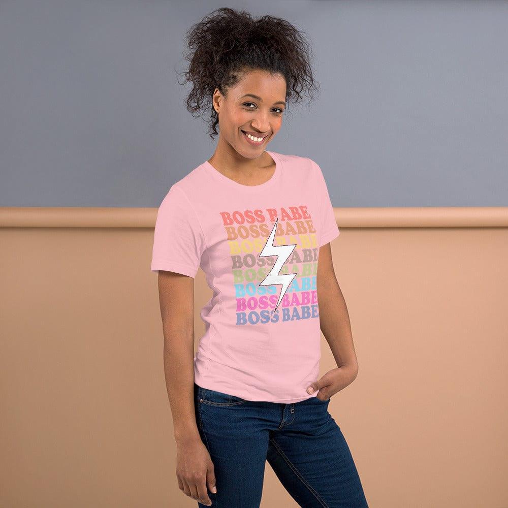 Girl Power T-Shirt Repeated Boss Babe With Lightning Bolt Down The Middle Short Sleeve Unisex Top - TopKoalaTee