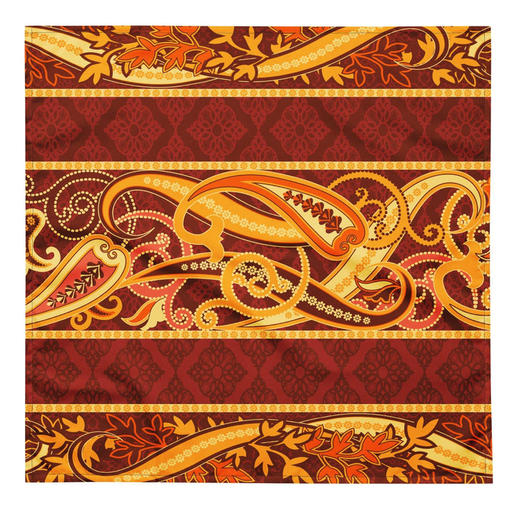 Golden Floral Oriental Paisley Pattern on Burgundy Background Designer Bandana Neck Scarf - TopKoalaTee