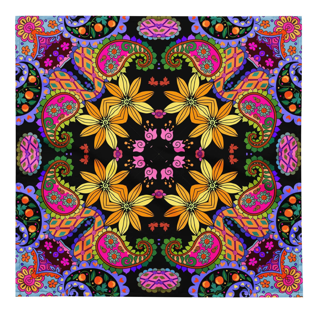 Golden Floral Paisley Pattern Designer Bandana Luxury Neck Scarf - TopKoalaTee