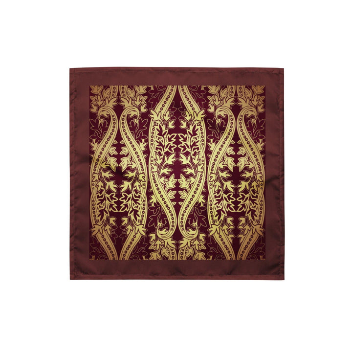 Golden Floral Paisley Pattern on A Burgundy Background Designer Bandana Luxury Neck Scarf - TopKoalaTee