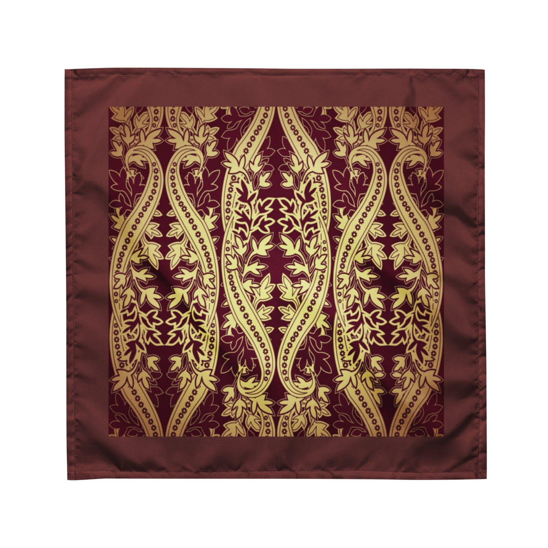 Golden Floral Paisley Pattern on A Burgundy Background Designer Bandana Luxury Neck Scarf - TopKoalaTee