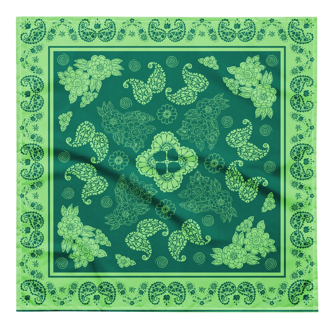 Green and Ivory Paisley Ornaments Bandana Neck Scarf - TopKoalaTee