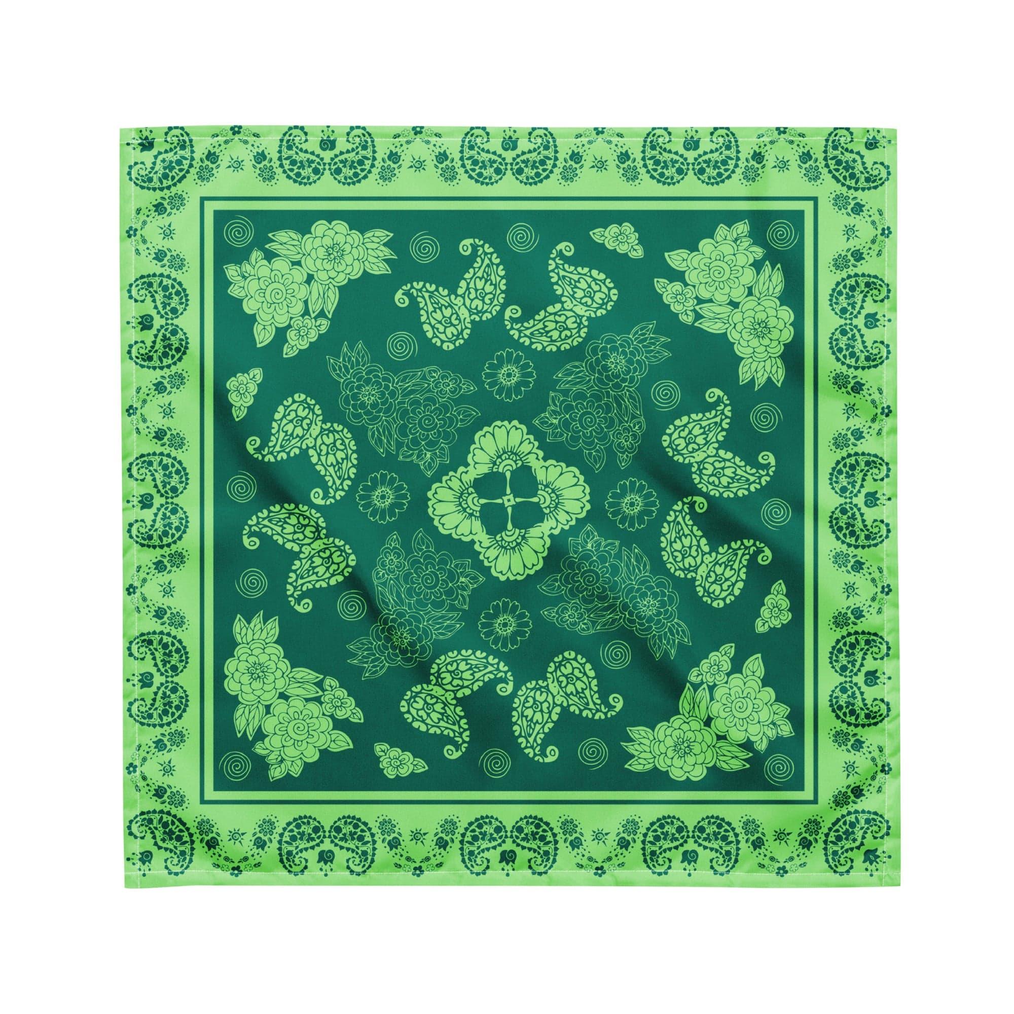 Green and Ivory Paisley Ornaments Bandana Neck Scarf - TopKoalaTee