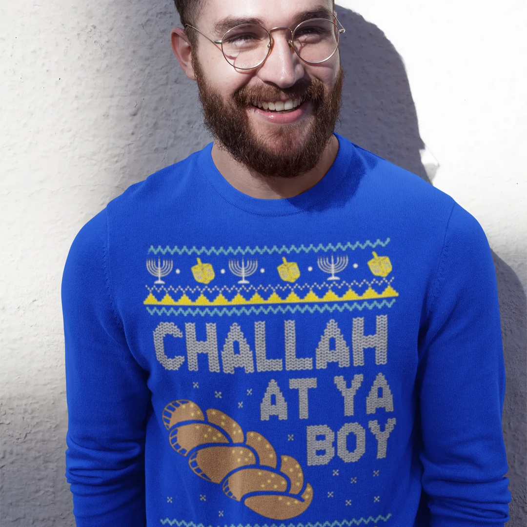 Ugly Chanukah Crewneck Graphic Sweatshirt Challah at Ya Boy