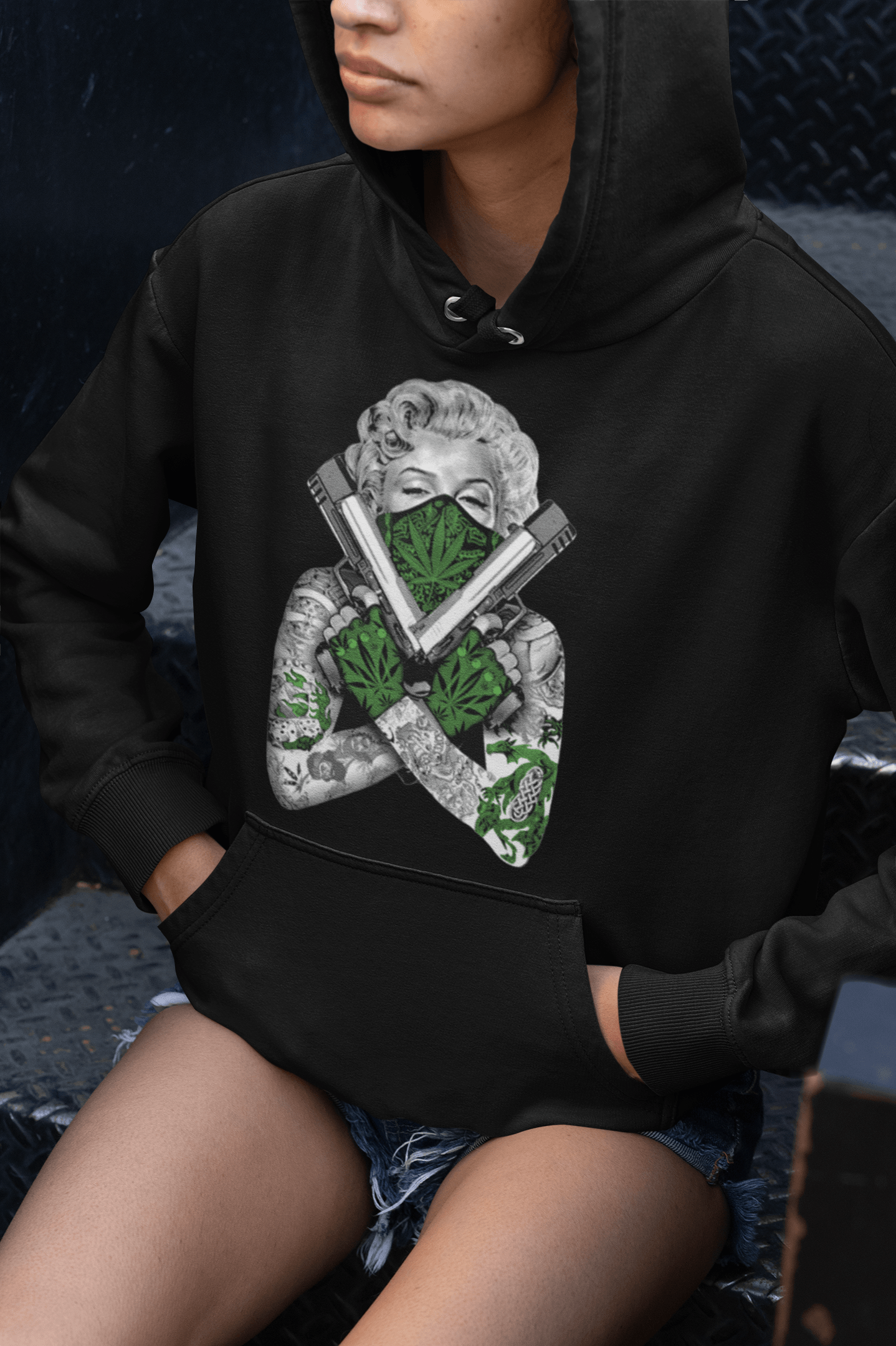 Blended Cotton Hoodie Iconic 50's Pinup Girl Portrait Weed Bandit Soft Style Pullover - TopKoalaTee