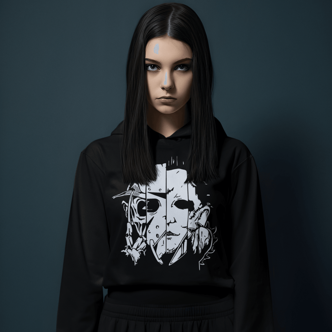 Horror Movie Hoodie Evil Faces Midweight Ultra Soft Cotton Unisex Pullover